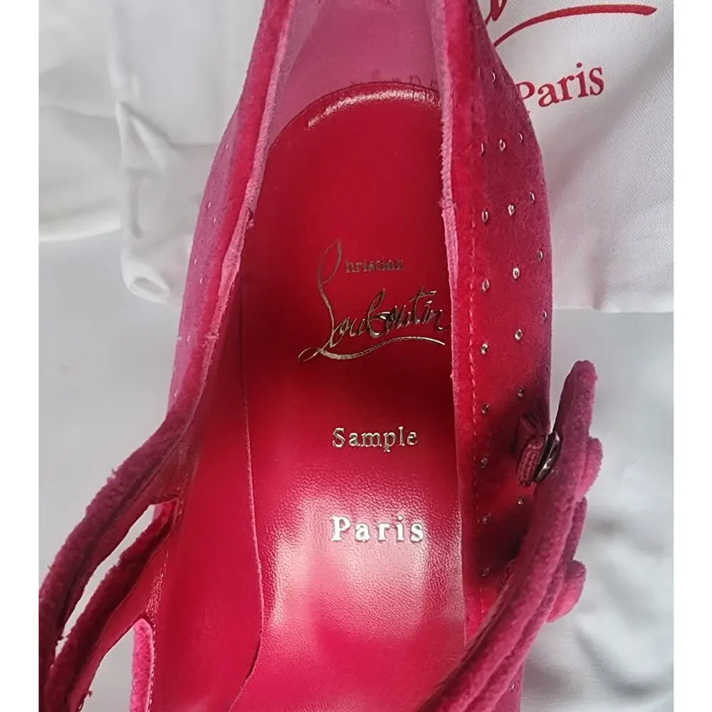 New Christian Louboutin Miss Mary Jane Shoes Heels Rhinestones Studs Sz 41 US 11 - Picture 8 of 10